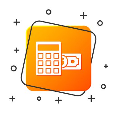 Beyaz hesap beyaz arka planda izole dolar sembol simgesi ile. Para tasarrufu konsepti. Muhasebe sembolü. Turuncu kare düğmesi. Vektör Illustration