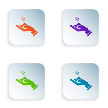 Renk Sprout elinde çevre koruma simgesi beyaz arka planda izole. Tohum ve fide. Fidan dikmek. Ekoloji konsepti. Renkli kare düğmeleri simgeleri ayarlayın. Vektör Illustration