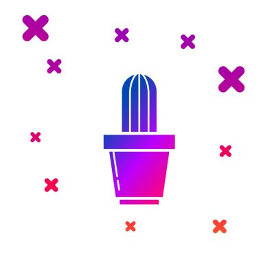 Renk kaktüs ve beyaz arka planda izole pot simgesi etli. Bitki bir tencerede büyüyor. Potted bitki işareti. Degrade rasgele dinamik şekiller. Vektör Illustration