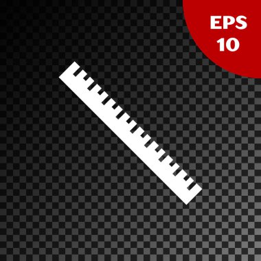 Beyaz cetvel simgesi şeffaf koyu arka planda yalıtılmış. Düz sembolü. Vektör Illustration