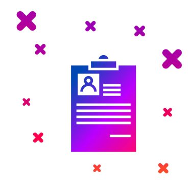 Beyaz arka planda izole devam simgesi ile renk panosu. CV uygulaması. Özgeçmiş, profil fotoğraf ile iş başvuru formu. Degrade rasgele dinamik şekiller. Vektör Illustration