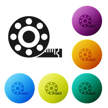 Siyah bant ölçü simgesi beyaz arka planda yalıtılmış. Bant ölçme. Simgeler renkli daire düğmelerini ayarlayın. Vektör Illustration