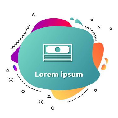 Beyaz yığınları kağıt para nakit simgesi beyaz arka planda izole. Para banknotlar yığınları. Fatura para birimi. Sıvı şekiller ile soyut afiş. Vektör Illustration