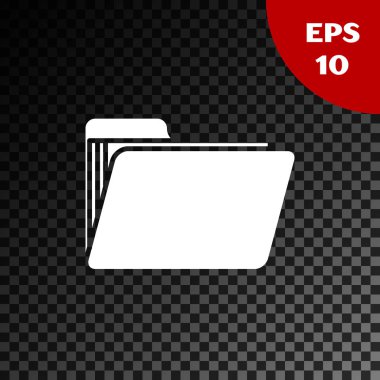 Beyaz Belge klasör simgesi şeffaf koyu arka planda yalıtılmış. Muhasebe bağlayıcı sembolü. Defter tutma yönetimi. Vektör Illustration