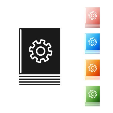 Siyah Kullanıcı manuel simgesi beyaz arka planda yalıtılmış. Kullanım Kılavuzu kitabı. Yönerge işareti. Kullanmadan önce okuyun. Simgeler renkli ayarlayın. Vektör Illustration