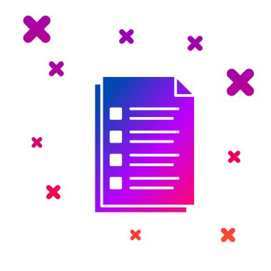 Beyaz arka planda yalıtılmış renk dosyası belge simgesi. Kontrol listesi simgesi. İş konsepti. Degrade rasgele dinamik şekiller. Vektör Illustration