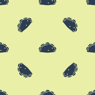 Beyaz arka planda tortilla simgesi izole Dikişsiz desen ile mavi Taco. Geleneksel Meksika Fast Food menüsü. Vektör Illustration