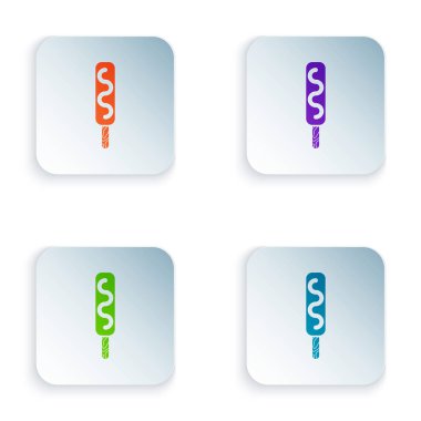 Beyaz arka planda izole renk dondurma simgesi. Tatlı sembolü. Renkli kare düğmeleri simgeleri ayarlayın. Vektör Illustration