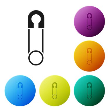 Siyah Klasik kapalı çelik güvenlik pimi simgesi beyaz arka plan üzerinde izole. Simgeleri renkli daire düğmeleri ayarlayın. Vektör İllüstrasyonu