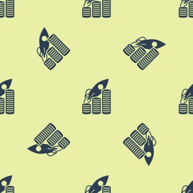 Mavi roket para büyüme grafik simgesi beyaz arka planda izole Dikişsiz desen uçan. Satışlarda artış gösteren grafik. Vektör Illustration