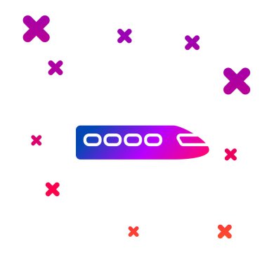 Beyaz arka planda izole renkli tren simgesi. Toplu taşıma sembolü. Metro treni taşımacılığı. Metro metrosu. Degrade rasgele dinamik şekiller. Vektör Illustration