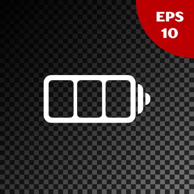Beyaz pil şarj seviyesi göstergesi simgesi şeffaf koyu arka planda yalıtılmış. Vektör Illustration