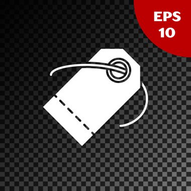 Şeffaf koyu arka planda yalıtılmış beyaz boş etiket şablon fiyat etiketi simgesi. Boş alışveriş indirimi etiketi. Şablon iskonto başlığı. Vektör Illustration