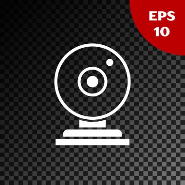 Beyaz Web kamera simgesi şeffaf koyu arka planda izole. Sohbet kamera. Web Kamerası simgesi. Vektör Illustration