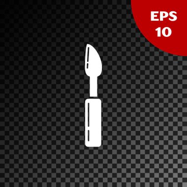 Şeffaf koyu arka planda izole beyaz kesici aracı simgesi. Bıçak ile dikiş bıçağı. Vektör Illustration