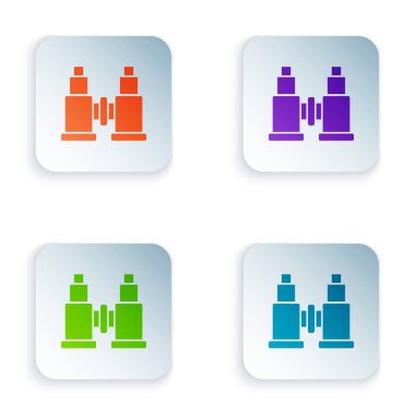 Beyaz arka planda izole renk dürbün simgesi. Yazılım işareti bulun. Casus ekipman sembolü. Renkli kare düğmeleri simgeleri ayarlayın. Vektör Illustration