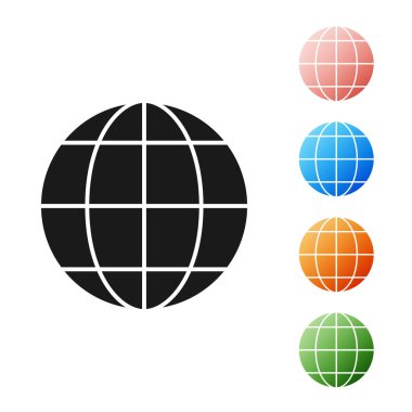 Siyah toprak küre simgesi beyaz arka planda izole. Dünya veya dünya tabelası. Küresel internet sembolü. Geometrik şekiller. Simgeler renkli ayarlayın. Vektör Illustration