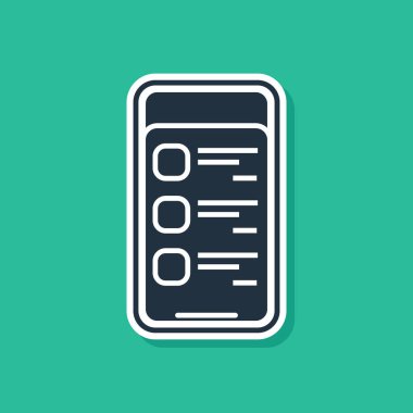 Mavi online alışveriş cep telefonu simgesi yeşil arka planda izole. Online satın alma. Internet Mağazası, mobil mağaza uygulaması ve ödemeler faturalandırması. Vektör Illustration