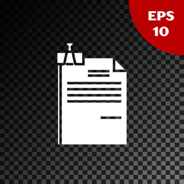 Beyaz dosya belge ve bağlayıcı klip simgesi şeffaf koyu arka planda yalıtılmış. Kontrol listesi simgesi. İş konsepti. Vektör Illustration