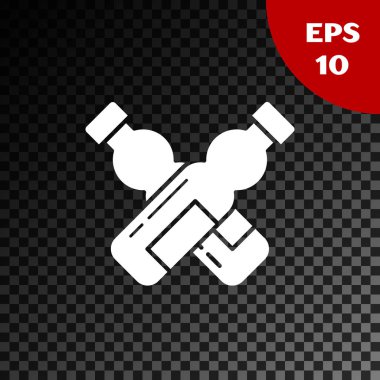 Beyaz çapraz şişe su simgesi şeffaf koyu arka planda izole. Soda su içeceği işareti. Vektör Illustration