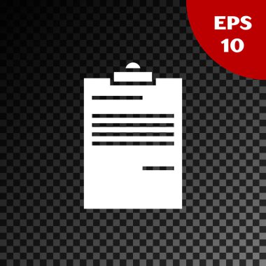 Beyaz Belge simgesi şeffaf koyu arka planda yalıtılmış. Dosya simgesi. Kontrol listesi simgesi. İş konsepti. Vektör Illustration