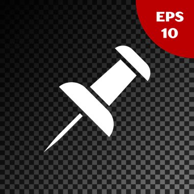 Beyaz Push pin simgesi şeffaf koyu arka planda yalıtılmış. Parmak izleri işareti. Vektör Illustration