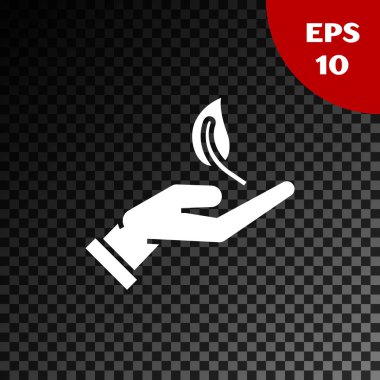 Beyaz Sprout el çevre koruma simgesi şeffaf koyu arka planda izole. Tohum ve fide. Fidan dikmek. Ekoloji konsepti. Vektör Illustration