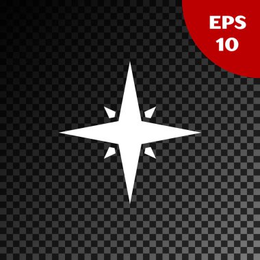 Beyaz rüzgar şeffaf koyu arka planda izole simgesi yükseldi. Seyahat için pusula simgesi. Navigasyon tasarımı. Vektör Illustration