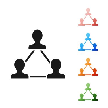 Siyah proje takım tabanı simgesi beyaz arka planda yalıtılmış. İş Analizi ve planlama, danışmanlık, takım çalışmaları, proje yönetimi. Geliştiriciler. Simgeler renkli ayarlayın. Vektör Illustration