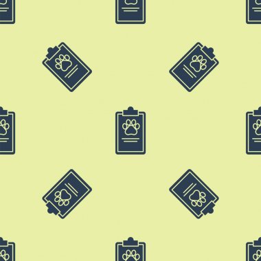 Beyaz arka planda tıbbi klinik kayıt Pet simgesi izole Dikişsiz desen ile mavi pano. Sağlık sigortası formu. Tıbbi onay işaretleri raporu. Vektör Illustration