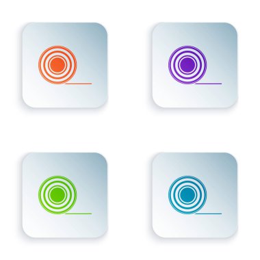 Beyaz arka planda izole renk Scotch simgesi. İş ve onarım için yapışkan bant rulo. Yapışkan ambalaj bandı. Ofis aracı ve şeyler. Renkli kare düğmeleri simgeleri ayarlayın. Vektör Illustration