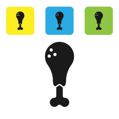 Siyah tavuk bacak simgesi beyaz arka planda izole. Tavuk sopası. Set simgeleri renkli kare düğmeler. Vektör Illustration