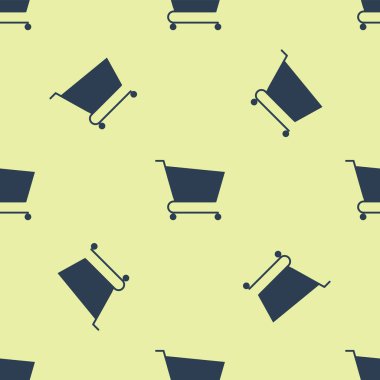 Mavi alışveriş arabası ikonu beyaz arka planda izole edilmiş kusursuz desen. İnternetten satın alma konsepti. Servis tabelası. Süpermarket sepeti sembolü. Vektör İllüstrasyonu