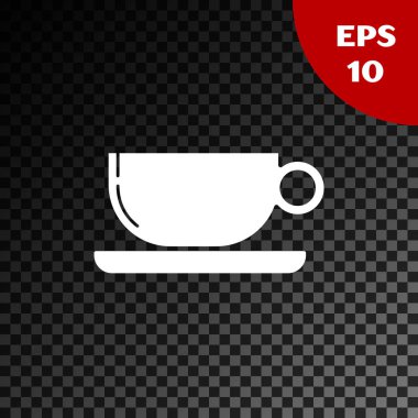Beyaz kahve fincan düz simge şeffaf koyu arka planda izole. Çay bardağı. Sıcak içecek kahvesi. Vektör Illustration