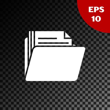 Beyaz Belge klasör simgesi şeffaf koyu arka planda yalıtılmış. Muhasebe bağlayıcı sembolü. Defter tutma yönetimi. Vektör Illustration