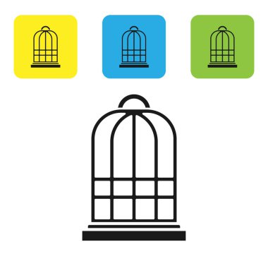 Siyah Cage kuşlar simgesi beyaz arka planda izole. Set simgeleri renkli kare düğmeler. Vektör Illustration
