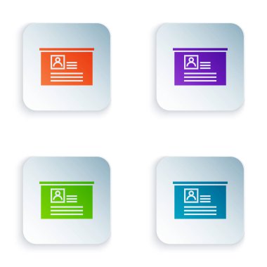 Beyaz arka planda izole devam simgesi ile renk tahtası. CV uygulaması. Profesyonel personel aranıyor. Personel Analizi devam ediyor. Renkli kare düğmeleri simgeleri ayarlayın. Vektör Illustration