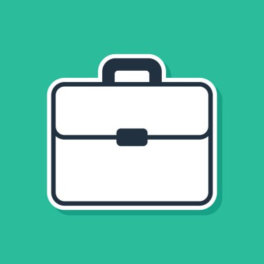 Mavi evrak çantası simgesi yeşil arka planda yalıtılmış. İş davası işareti. İş portföyü. Vektör Illustration