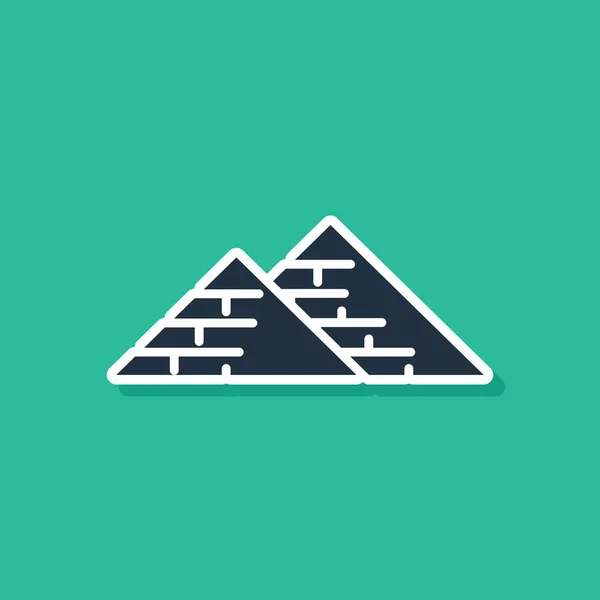 Ícone pirâmides azul Egito isolado no fundo verde. Símbolo do antigo Egipto. Ilustração vetorial —  Vetores de Stock