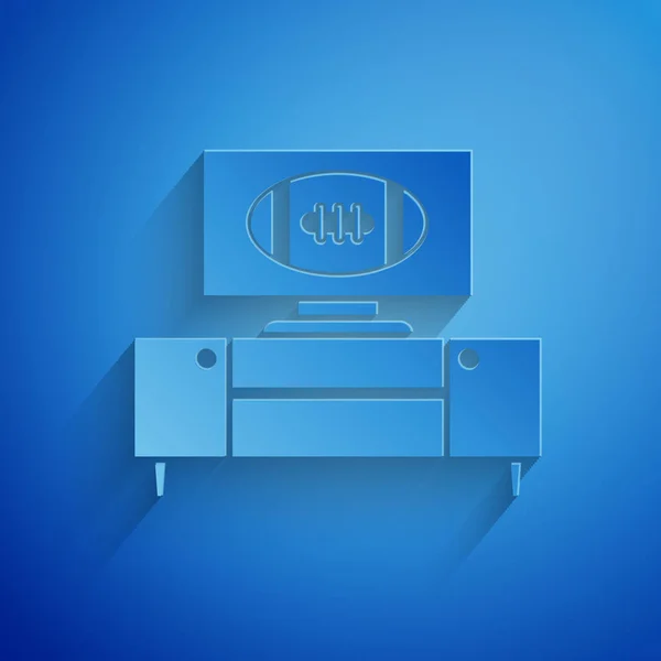 Papierschnitt American Football im Fernsehprogramm und Standsymbol isoliert auf blauem Hintergrund. Papierkunst. Vektorillustration — Stockvektor