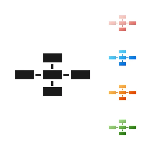 Black Business hierarchie-infografika grafu organogram, izolovaný na bílém pozadí. Grafické prvky organizační struktury organizace. Nastavit barevné ikony. Vektorová ilustrace — Stockový vektor