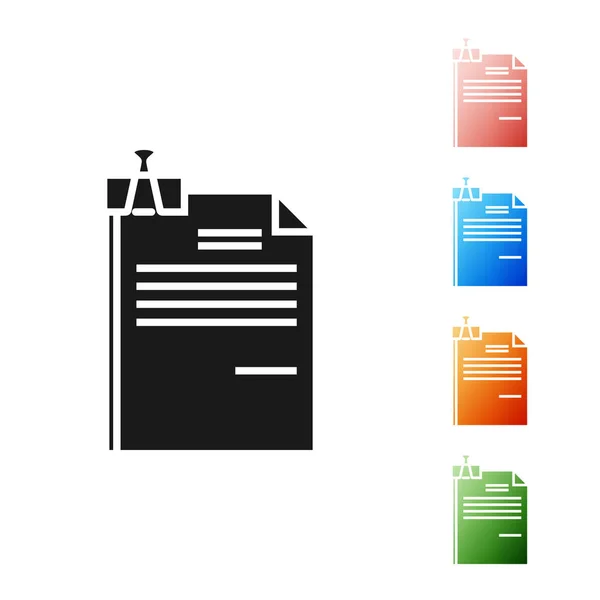 Black File document and binder clip icon isolated on white background. Checklist icon. Business concept. Set icons colorful. Vector Illustration — Stock Vector