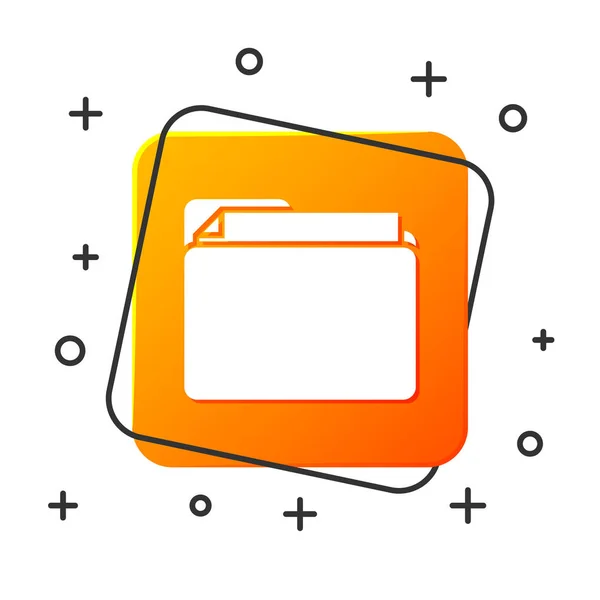 Λευκό εικονίδιο φακέλου έγγραφο απομονώνεται σε λευκό φόντο. Σύμβολο λογιστικού ντοσιέ. Διαχείριση λογιστικών βιβλίων. Πορτοκαλί κουμπί τετράγωνο. Απεικόνιση διανυσματικών φορέων — Διανυσματικό Αρχείο