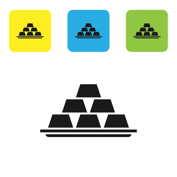 Beyaz arka planda izole siyah altın çubukları simgesi. Bankacılık iş kavramı. Set simgeleri renkli kare düğmeler. Vektör Illustration — Stok Vektör