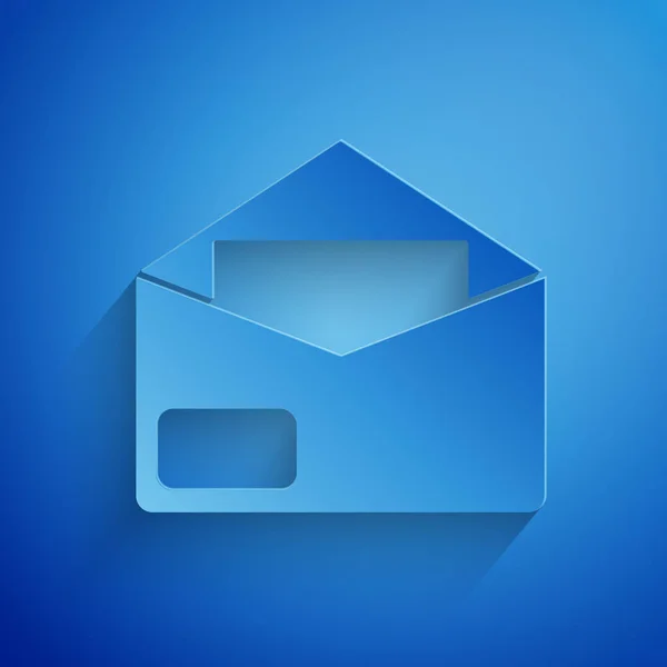 Papírvágás Boríték ikon elszigetelt kék háttérrel. E-mail üzenet levél szimbólum. Papírművészeti stílus. Vektorillusztráció — Stock Vector