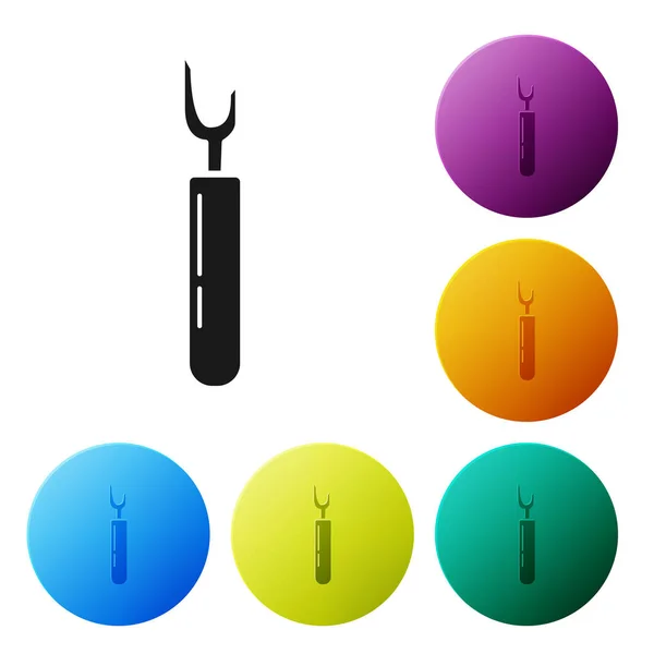 Black Cutter tool icon isolated on white background. Sewing knife with blade. Set icons colorful circle buttons. Vector Illustration — Stock Vector