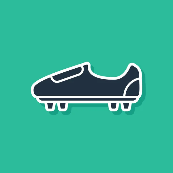 Chaussures bleues de football ou de football avec icône de pointes isolées sur fond vert. Botte de football américaine. Illustration vectorielle — Image vectorielle