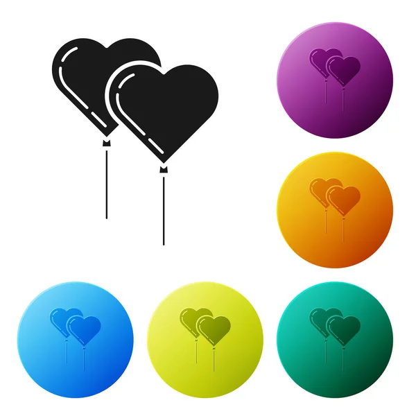 Schwarze Luftballons in Herzform mit Schleifensymbol auf weißem Hintergrund. setzen Symbole bunte Kreis-Tasten. Vektorillustration — Stockvektor