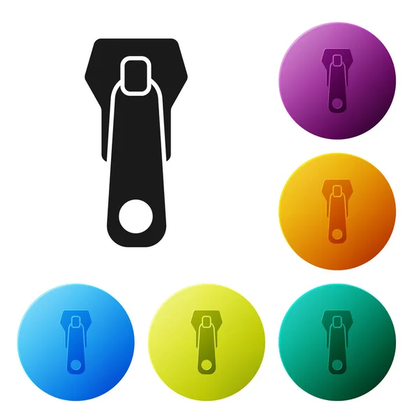 Icona con cerniera nera isolata su sfondo bianco. Set icone colorati pulsanti cerchio. Illustrazione vettoriale — Vettoriale Stock