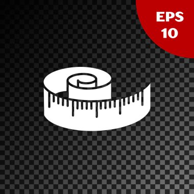 Beyaz bant ölçü simgesi şeffaf koyu arka planda yalıtılmış. Bant ölçme. Vektör Illustration